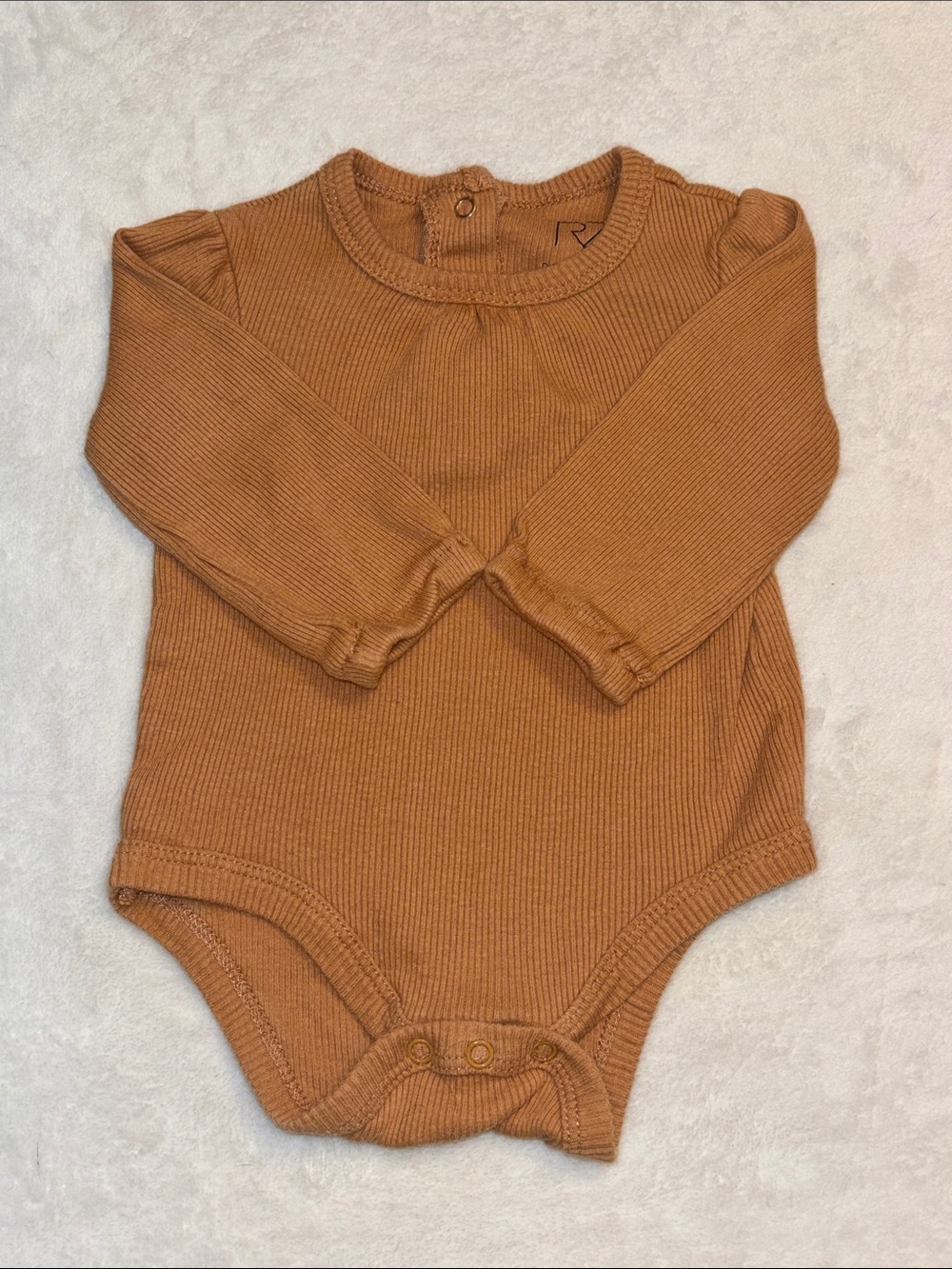 RZ by Rachel Zoe Ribbed Long-Sleeve Baby One-Piece in Caramel Brown